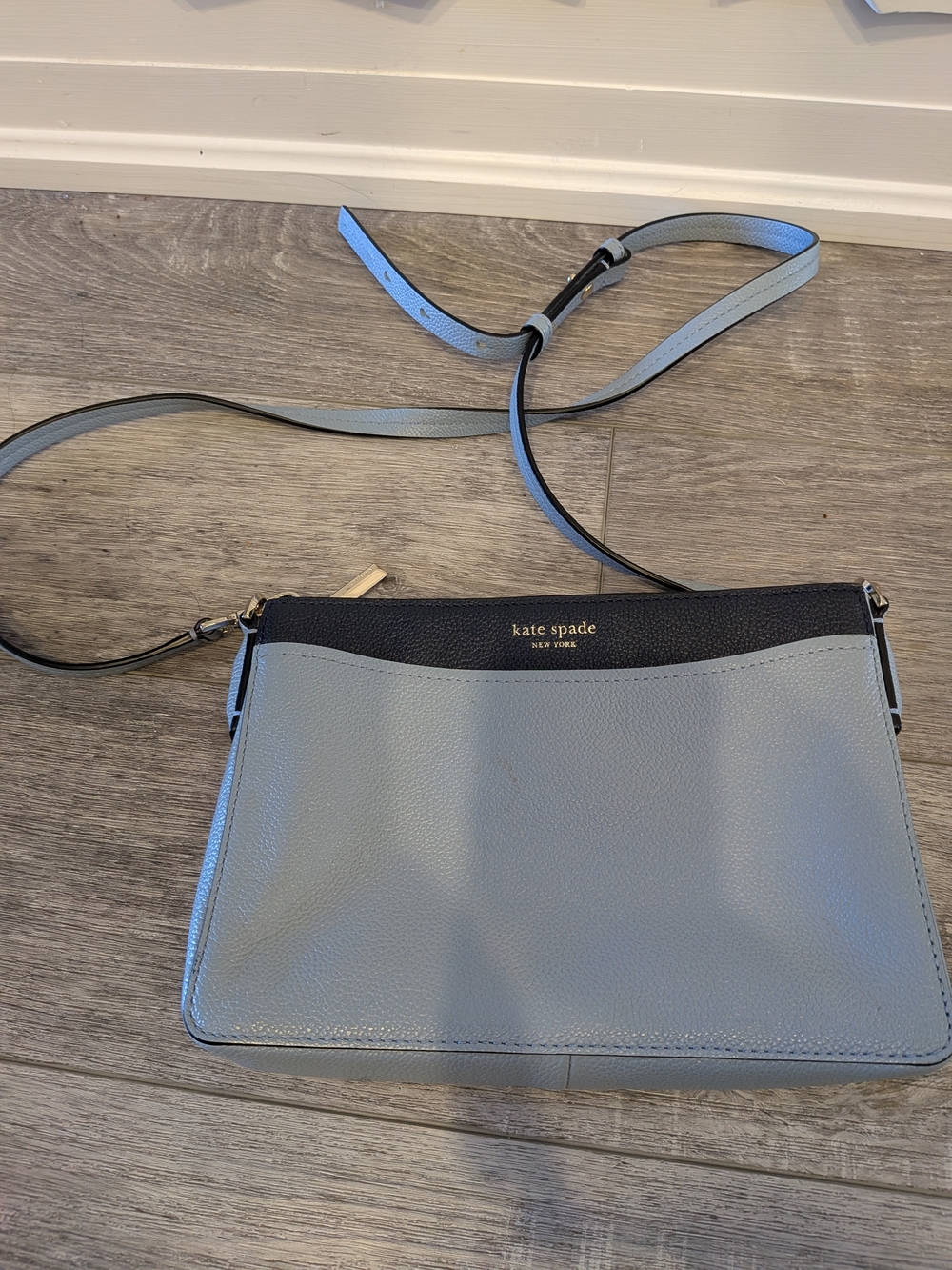 kate spade Two-Tone Pebbled Leather Crossbody in Light Blue and Black